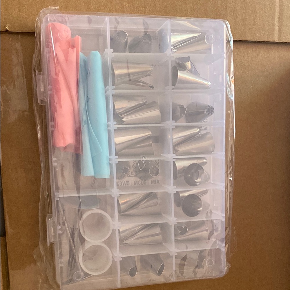 Clear Storage Box with Silver and Pink Accessories - Picture 1 of 3